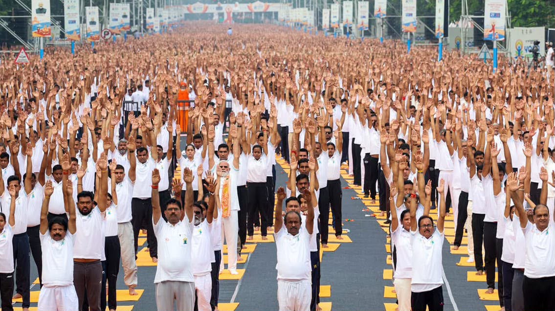 Thousands gather at the 12th International Day of Yoga celebrations, 2026.